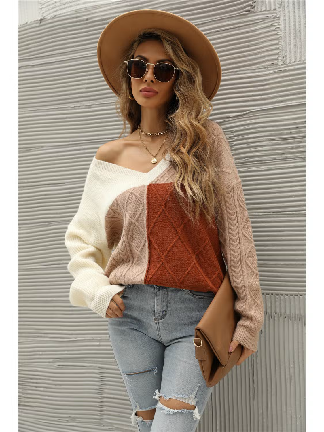 Cable Knit Color Block Sweater