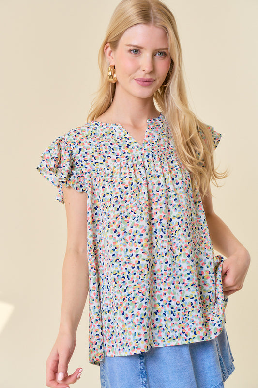 V-Neck Ruffle Sleeve Blouse