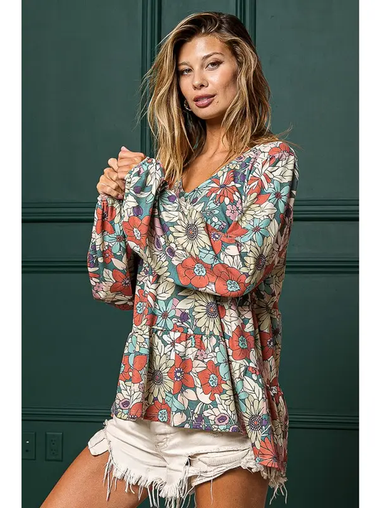 Floral Tiered V Neck