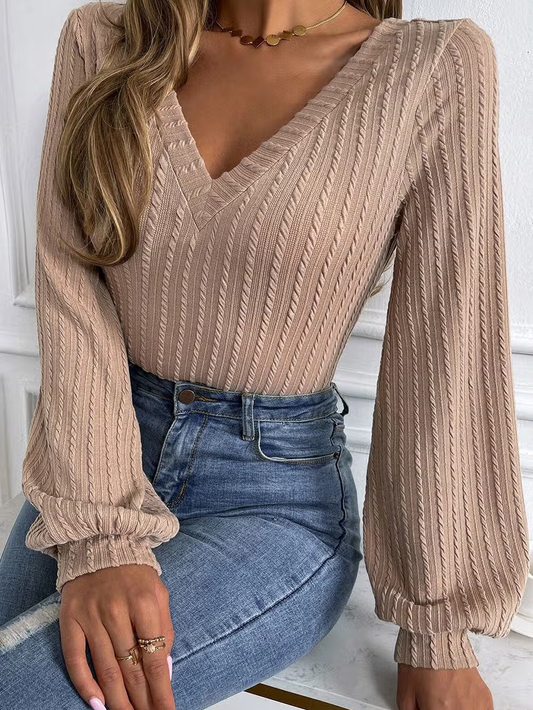 V-Neck Textured Long Sleeve