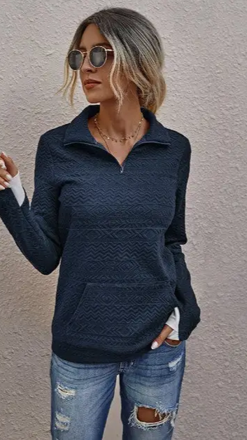 Half Zip Up Sweater w/Aztec detailing