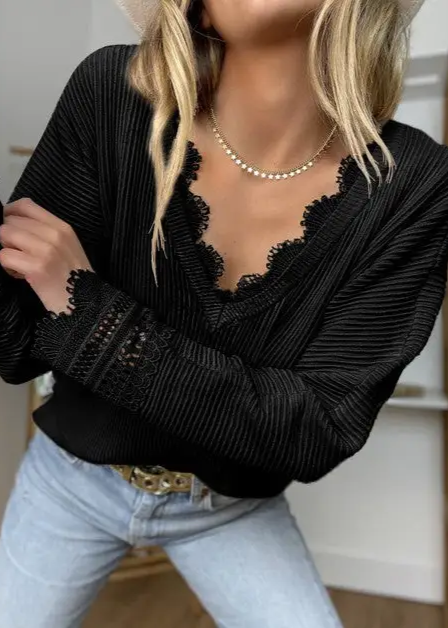 Long Sleeve Lace V-Neck