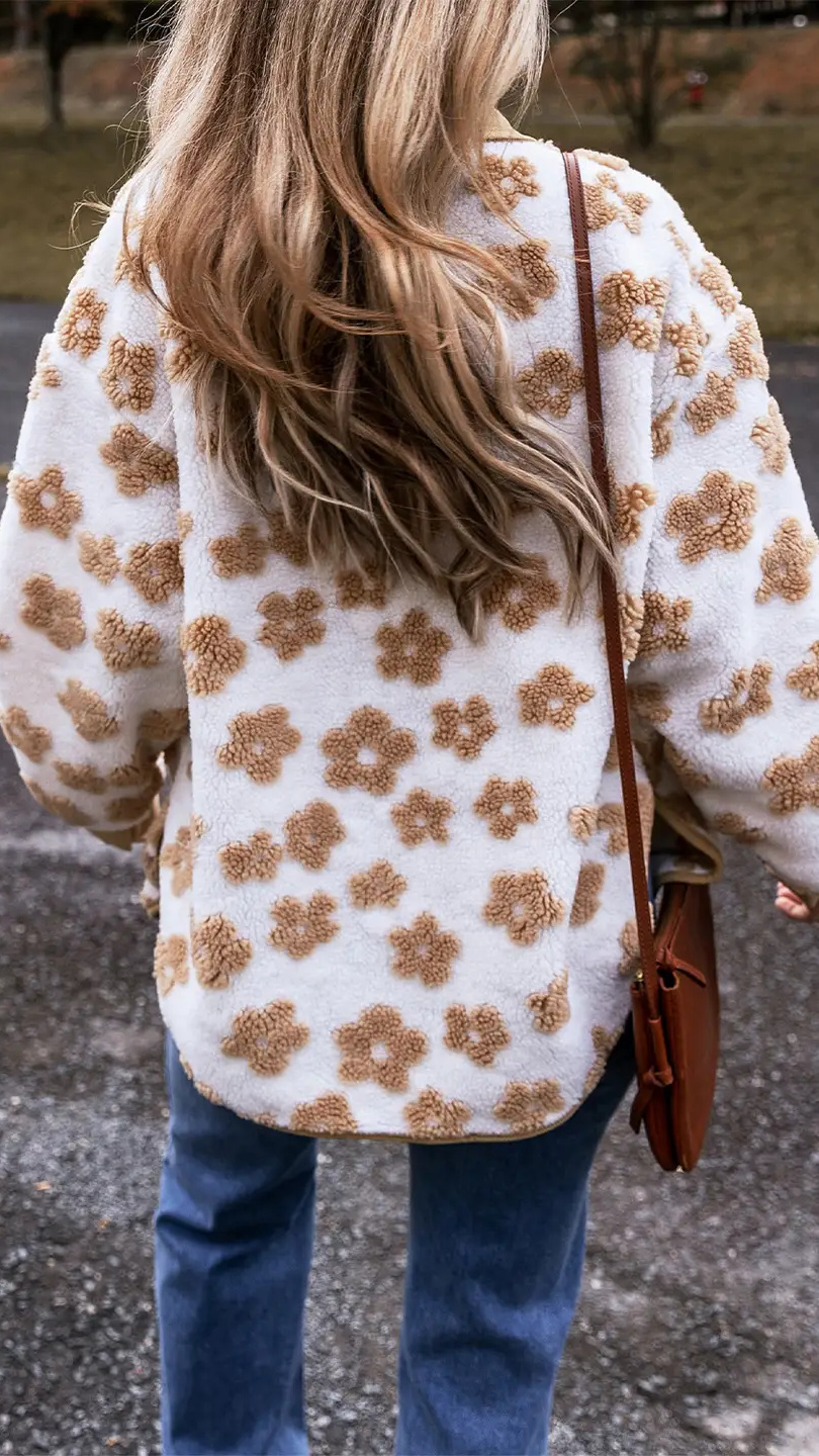 Button Up Fleece w/Flower Detailing