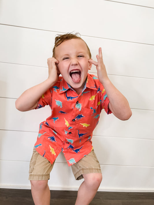 Boys Dino Button Down
