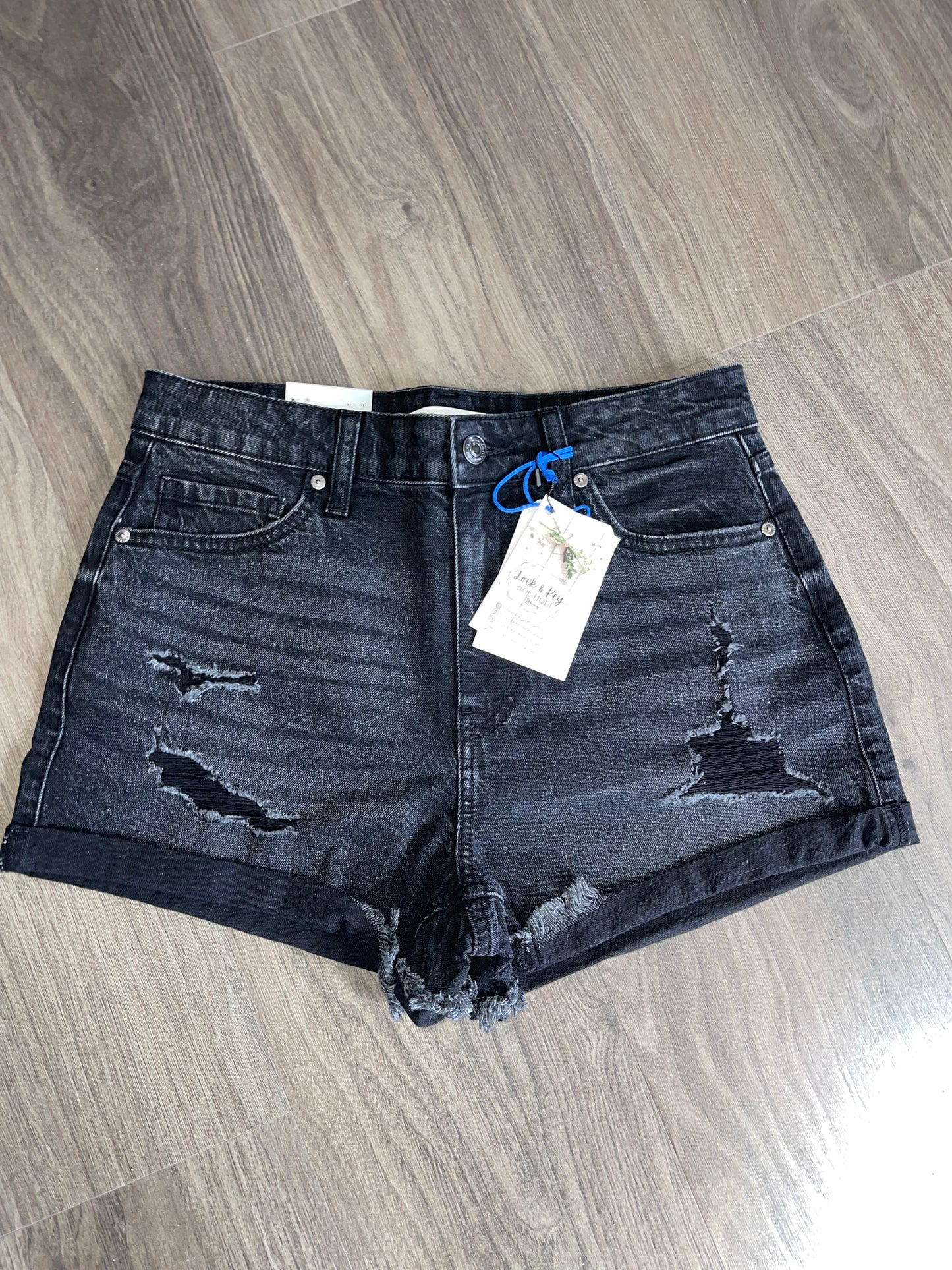 Black distressed jeans shorts