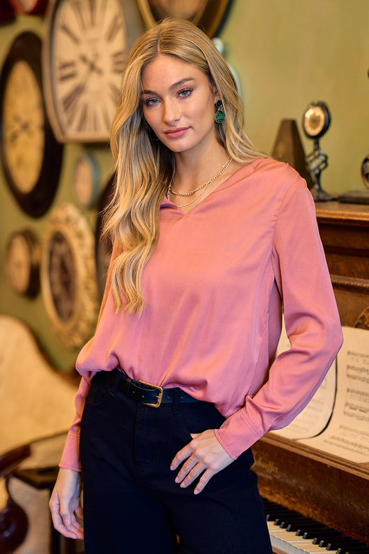V-Neck Long Sleeve Blouse