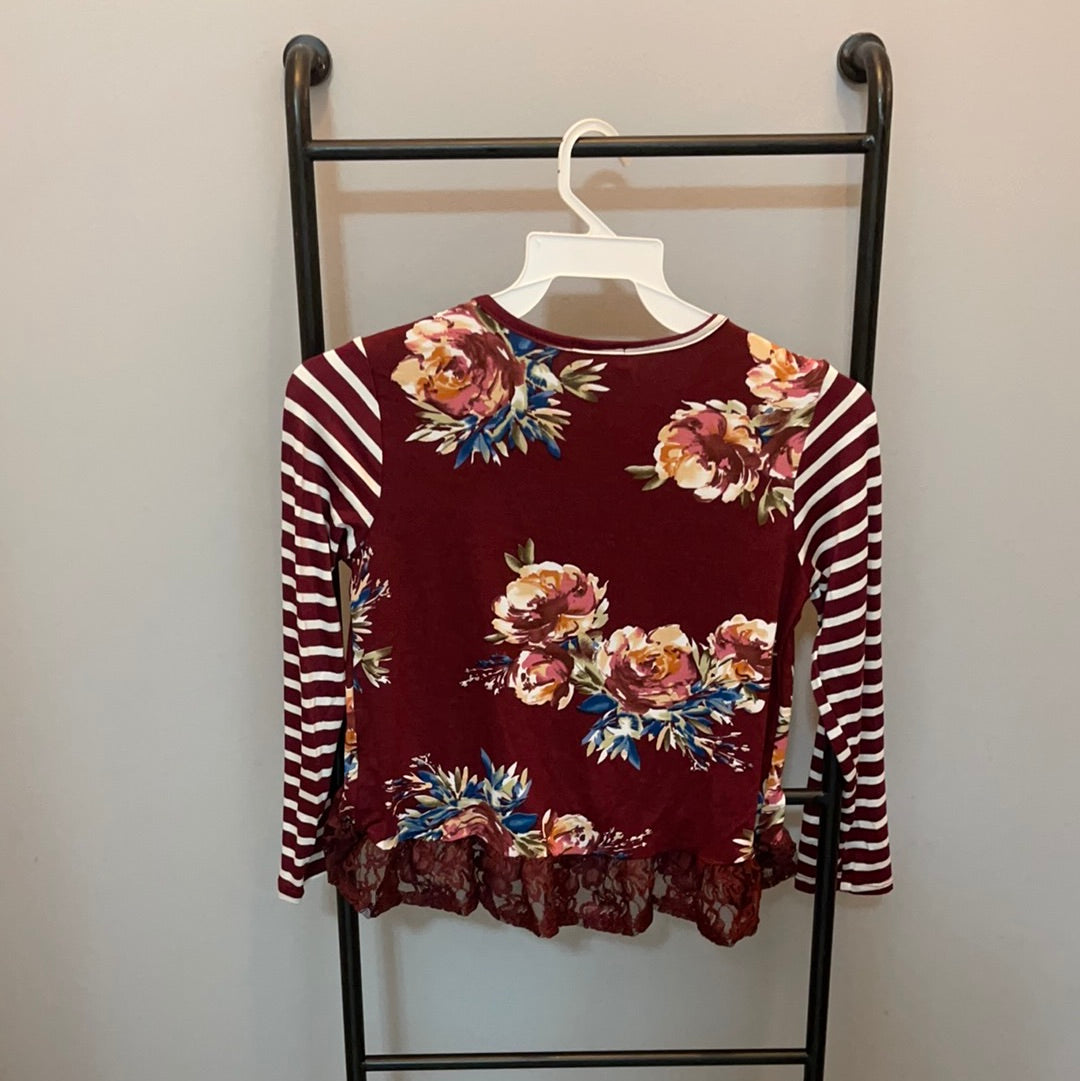 Lace Ruffle striped Sleeve floral top