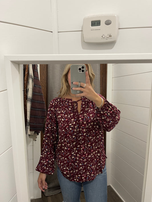 Floral String Tie Detail Top