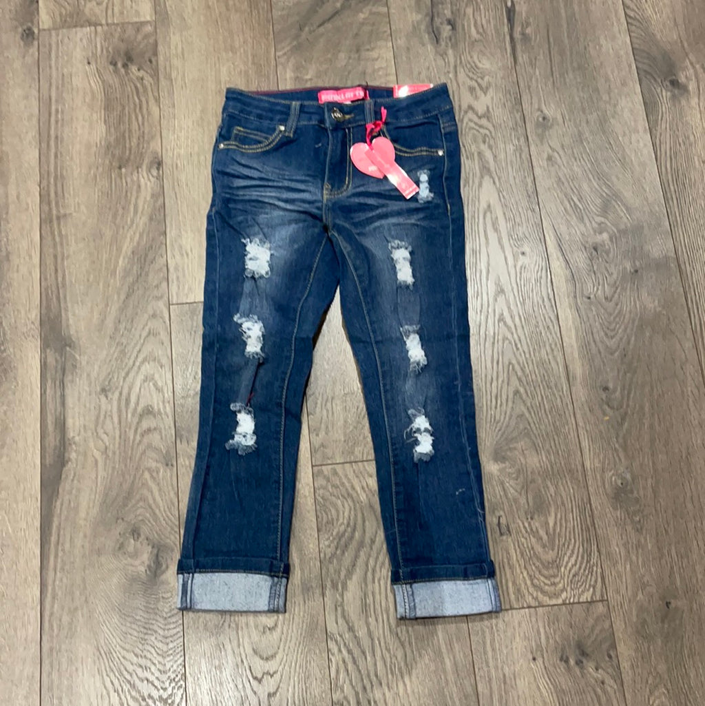 Girl's Jeans w/ Distressed Detail